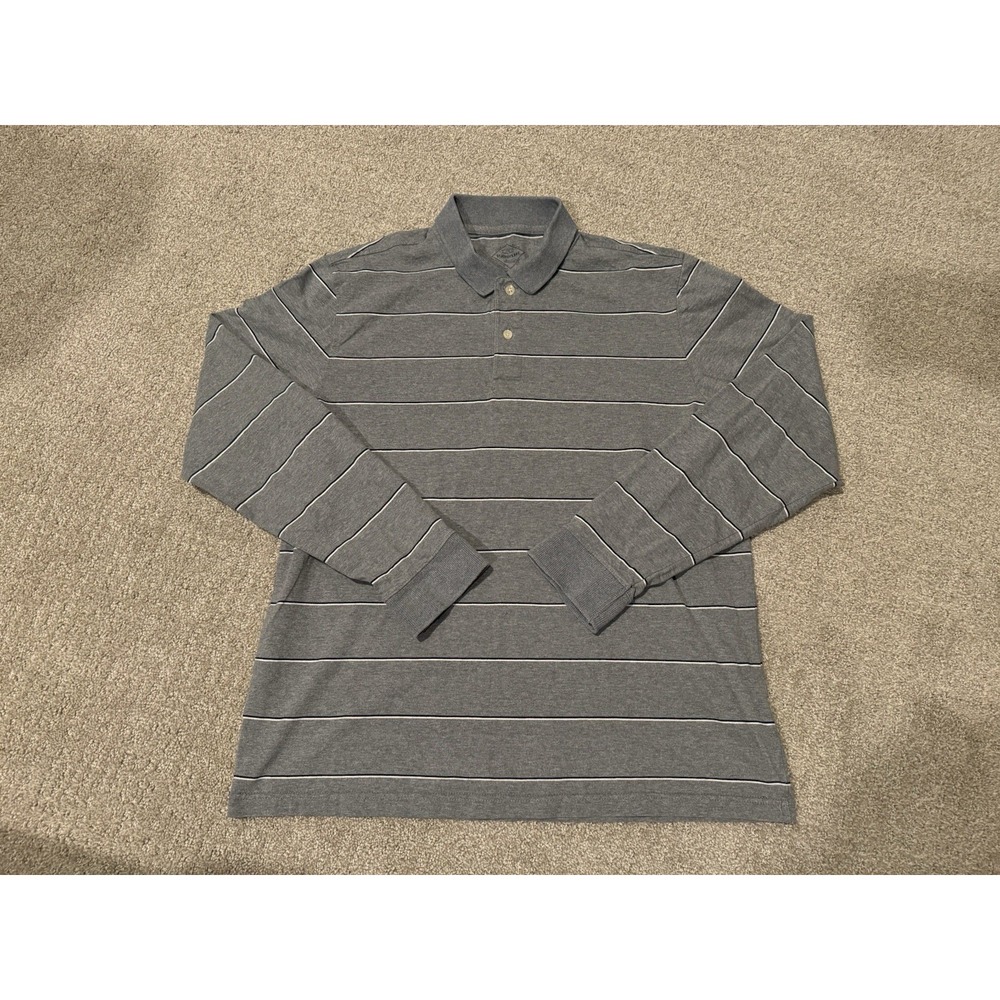 St. Johns Bay Legacy Polo Long Sleeve Shirt Mens Medium Grey Striped Knit